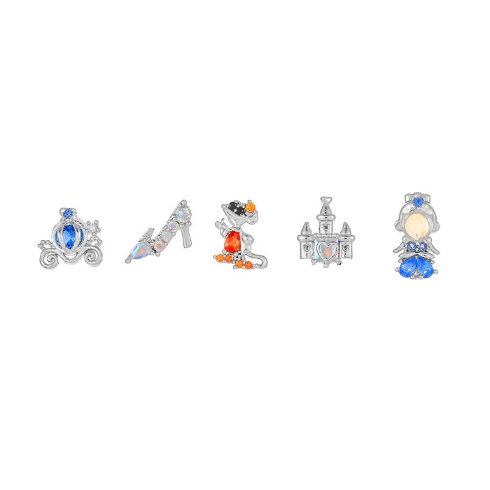 Bestseller: Fairy Tale Pumpkin Carriage Crystal Shoe Earrings, Light Luxury Style Colorful Zircon Five-piece Earring...
