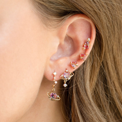 Exquisite Pink Zircon Earring Set, Girly Sweet Heart Pendant Stud Earrings Five-piece Set for Women, Jewelry Sets