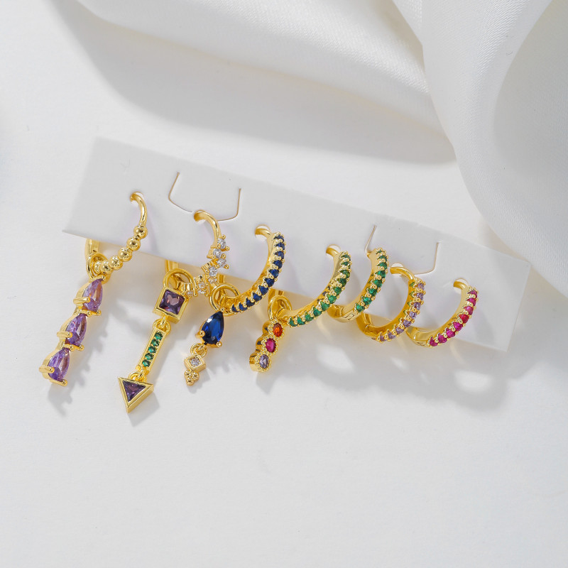 Light Luxury Colorful Zircon Earrings, Niche Ins-style Earring Sets, Elegant Women's Earrings Wholesale, Jewelry Sets