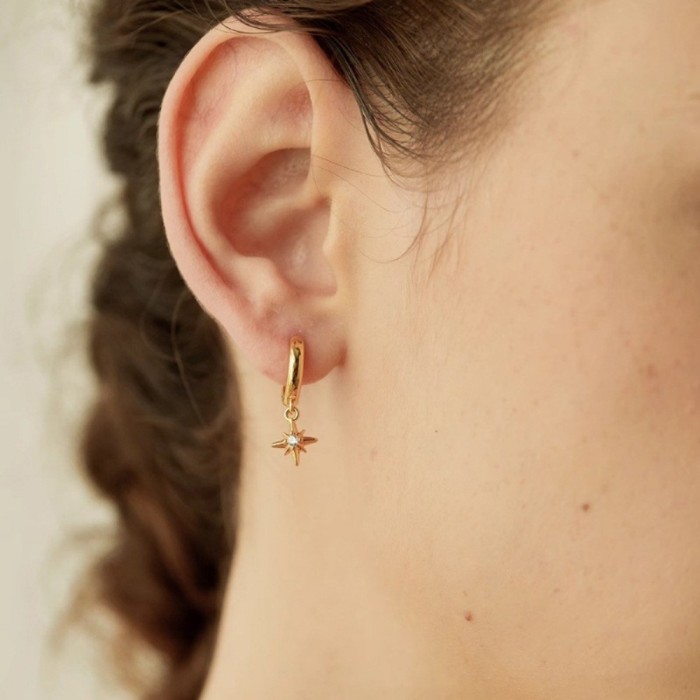 New Style Sun and Moon Earrings, Sun and Moon Drop Earrings, Star-shaped Ear Clasps with Zircon, Niche Set for Women,...