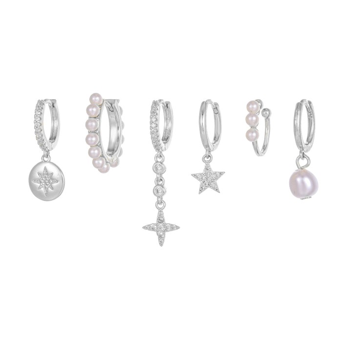 Exquisite Versatile Star Pendant Earrings, Pearl Earrings Six-piece Set, 18K Gold Plated Copper Earrings for Women, J...