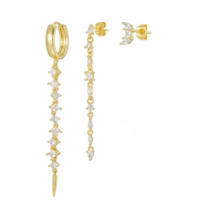 Zirconia Tassel Earring Set, Fashionable and Simple Design, 18K Ear Clasp Earrings, Women's Jewelry Wholesale, Jewelr...