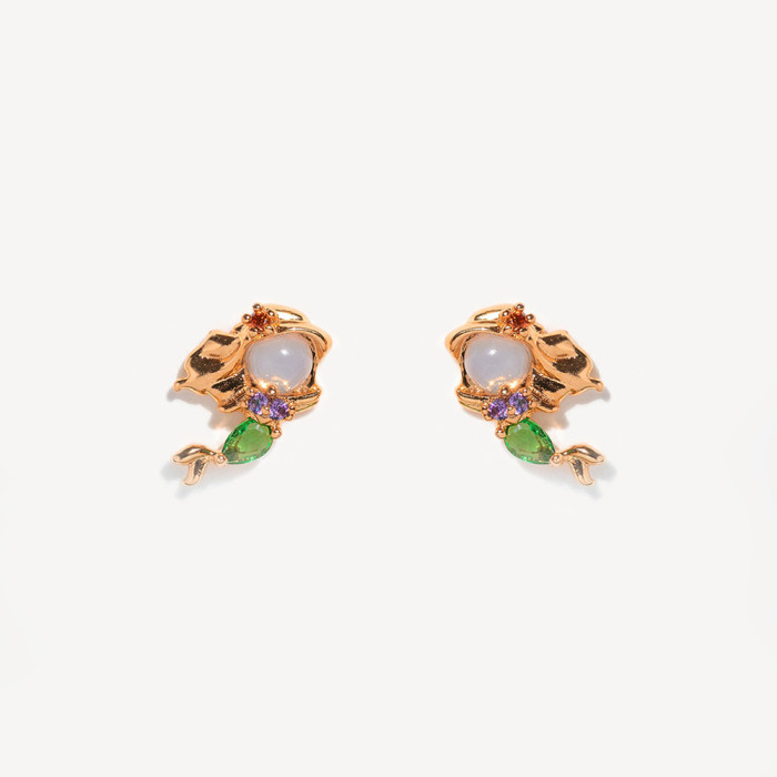 New Style 925 Silver Earrings with Unique Design, Cute Cartoon Mermaid Micro-inlaid Zircon Earrings, 925 Sterling Silver