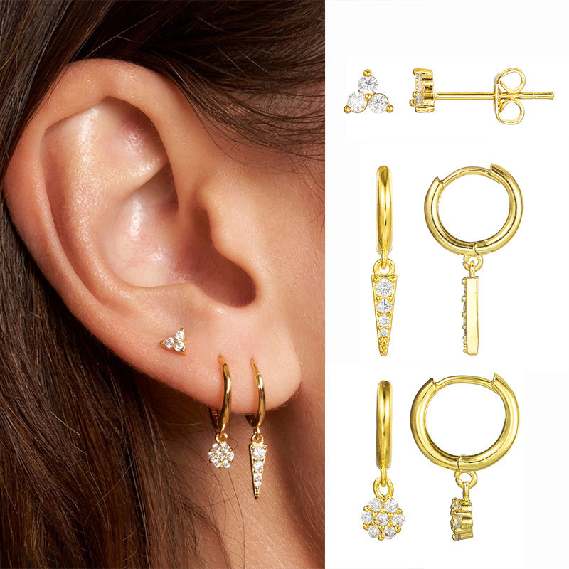 Sparkling Small Ball Earrings, Compact and Simple, Versatile Zirconia Drop Earrings, Light Luxury Rhombus-shaped Nich...