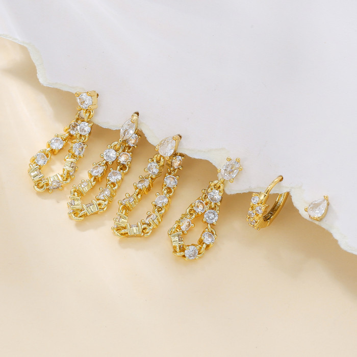 Hot-selling Fashion Personalized Zirconia Tassel Earring Set, Copper Plated with 18K Real Gold, Wholesale Earrings fo...