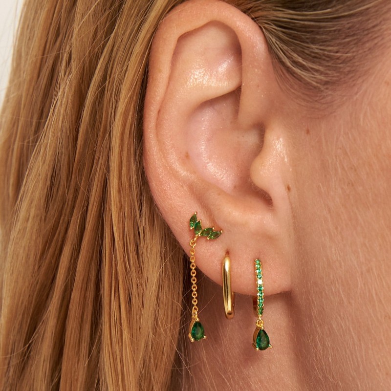 Vintage Emerald Simple Stone-Studded Water Drop Pendant Earring Set for Women, Light Luxury High-end 3-piece Earrin...