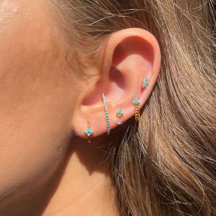 Style Silver Needle Copper-plated Gold Plated Small Blue Flower Earrings, Blue Fresh and Simple Jewelry Earring Set f...
