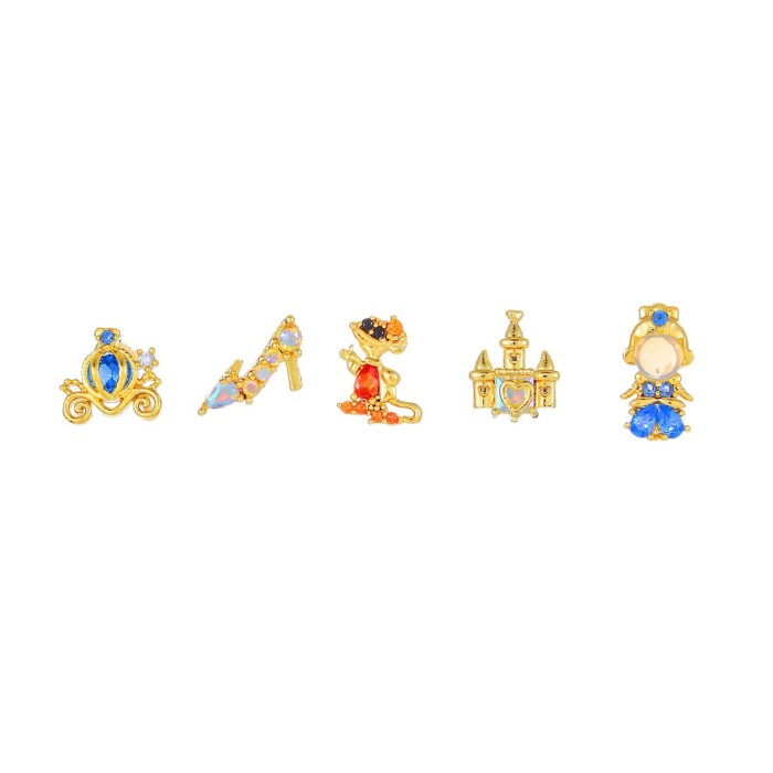 Bestseller: Fairy Tale Pumpkin Carriage Crystal Shoe Earrings, Light Luxury Style Colorful Zircon Five-piece Earring...