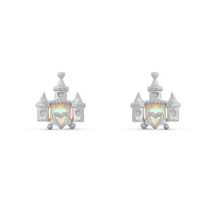 fashion rose gold rainbow bear zircon earring set, white K iridescent heart castle earrings and pendants