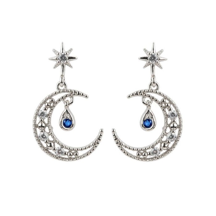 s925 silver needle earrings, asymmetrical eight-pointed star earrings for women, niche design trendy earrings wholesale