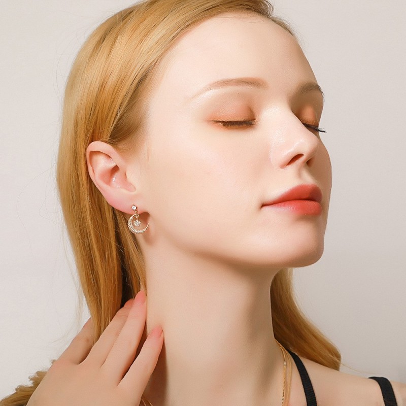 s925 silver needle earrings, asymmetrical eight-pointed star earrings for women, niche design trendy earrings wholesale