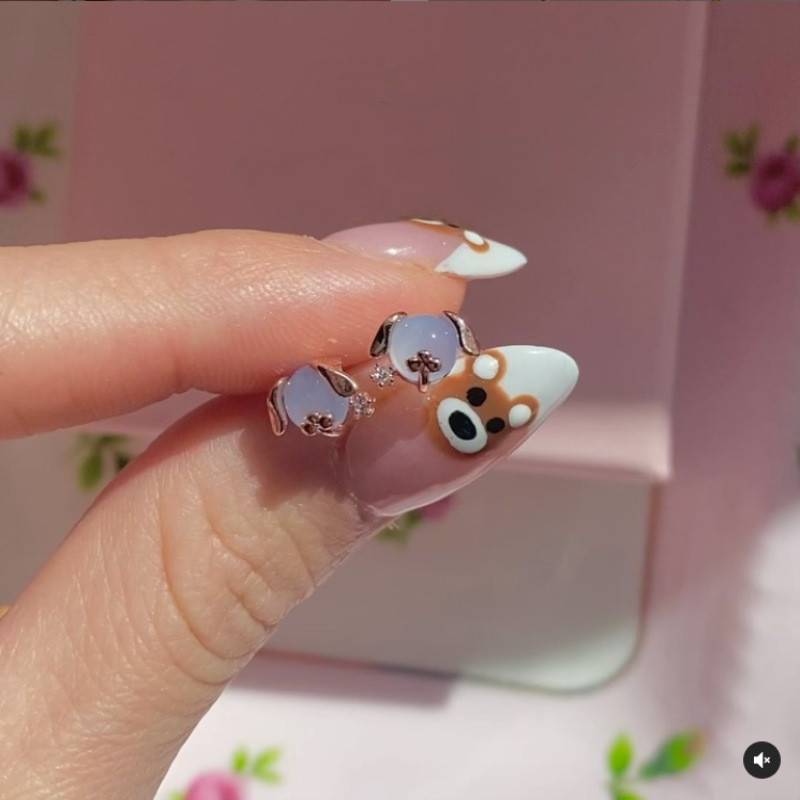 Popular Ins-style Small Animal Head Earrings, 18K Gold Plated Colorful Zircon Copper Earrings, Jewelry Direct Supply,...