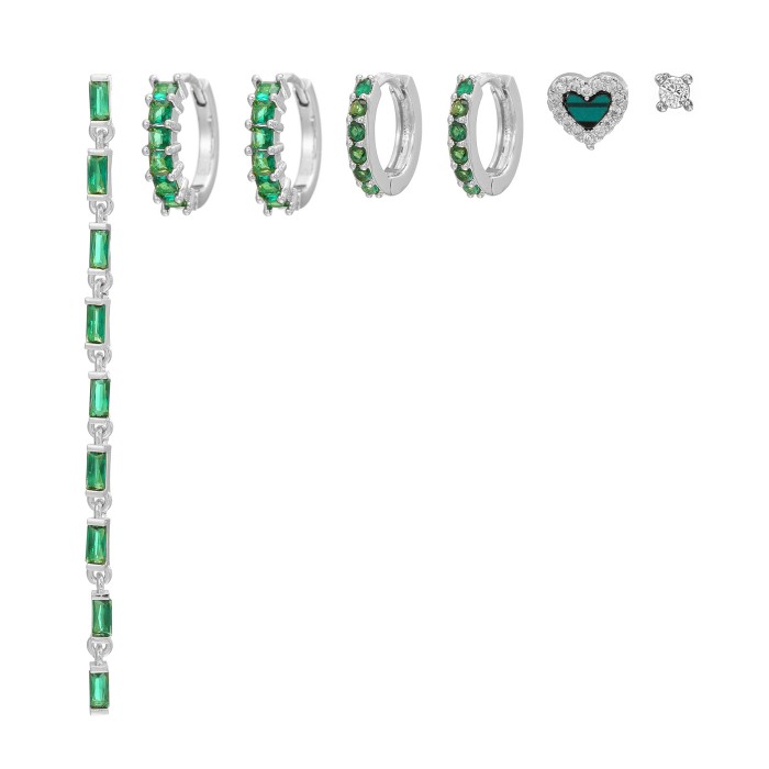 Forest-style Green Earring Set for Women, Summer Fresh and Unique, Gentle Heart-shaped Tassel Earrings, Seven-piece S...