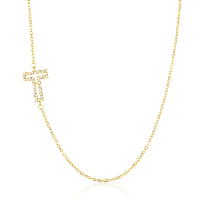 Personalized Capital Letter Zircon Clavicle Chain for Women, Fashionable and Elegant Gold Plated Copper Series Neckla...