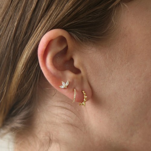 Simple and Versatile Zircon Earring Set, Geometric Copper Plated 18K Real Gold Ear Clasps and Studs Three-piece Earri...