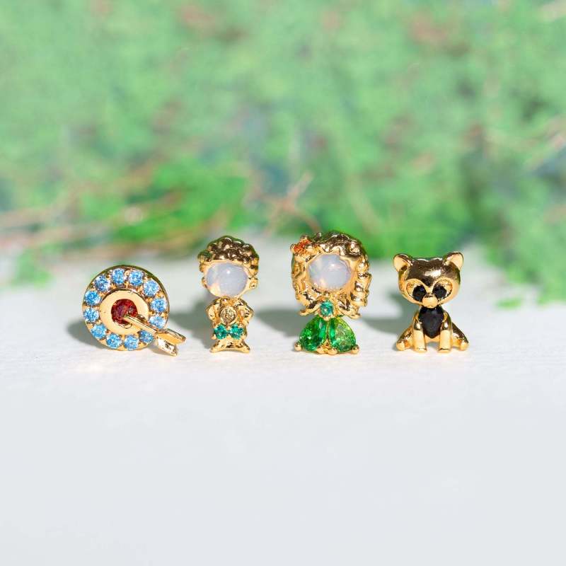 Fashion New Cartoon Character Silver Needle Earrings for Women, Exquisite Micro-inlaid Colorful Zirconia Stud Earring...