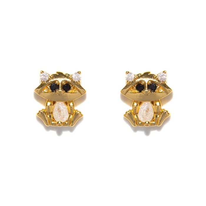 Fashion Small Animal Micro-inlaid Zirconia Delicate Earrings, Exquisite Cute Cartoon Character Earrings for Women