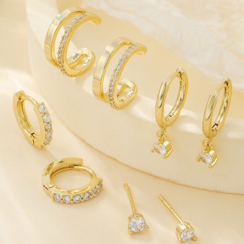 S925 Sterling Silver Earrings, Sparkling Stone Ear Cuffs, Small Hoop Earrings, High-end Korean-style Cartilage Hoop...