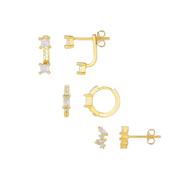 Fashion Zirconia Stud Earrings with S925 Ear Pins, Geometric Spliced Earrings, Simple Hoop Ear Cuffs, Set of Two for...