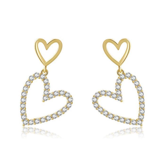 Korean-style Sweet S925 Silver Needle Earrings with Unique Hollow Heart Design, Studded with Stones, Versatile and...