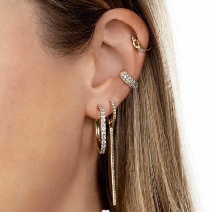 Ins Fashion Temperament Hoop Earring Set with Fully Stone-Set Long Pendant 18K Gold-Plated Ear Clasp Jewelry Wholesale for...