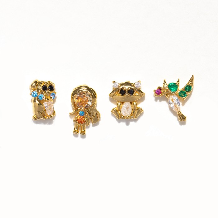 Niche Design Fantasy Fairy Tale Series Princess Earring Set, Four-piece Set, Light Luxury Colorful Zircon Earrings, J...
