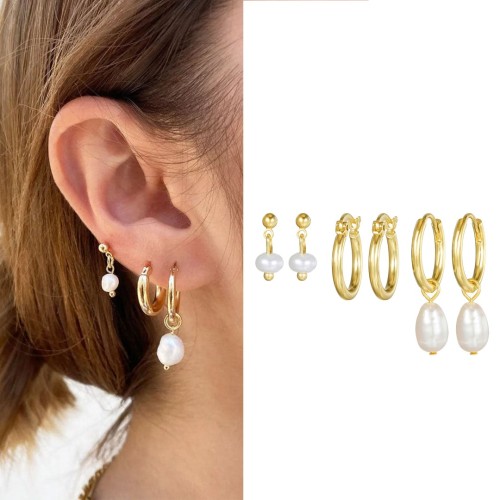 Best-selling Fashion Simple Elegant Luxurious Irregular French Pearl Pendant Earrings Six-piece Set in Stock, Jewelry...