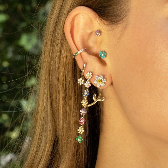 Internet Celebrity Ins-style Piercing Jewelry S925 Silver Needle Earrings French Retro Floral Zirconia-studded Earrin...