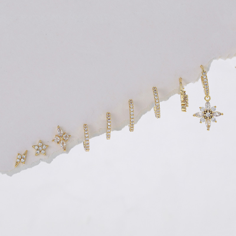 Amazon's Best-selling Earrings: Fashion Micro-inlaid Zircon Flower Ear Clips, Simple Everyday Earring Set, Jewelry Sets