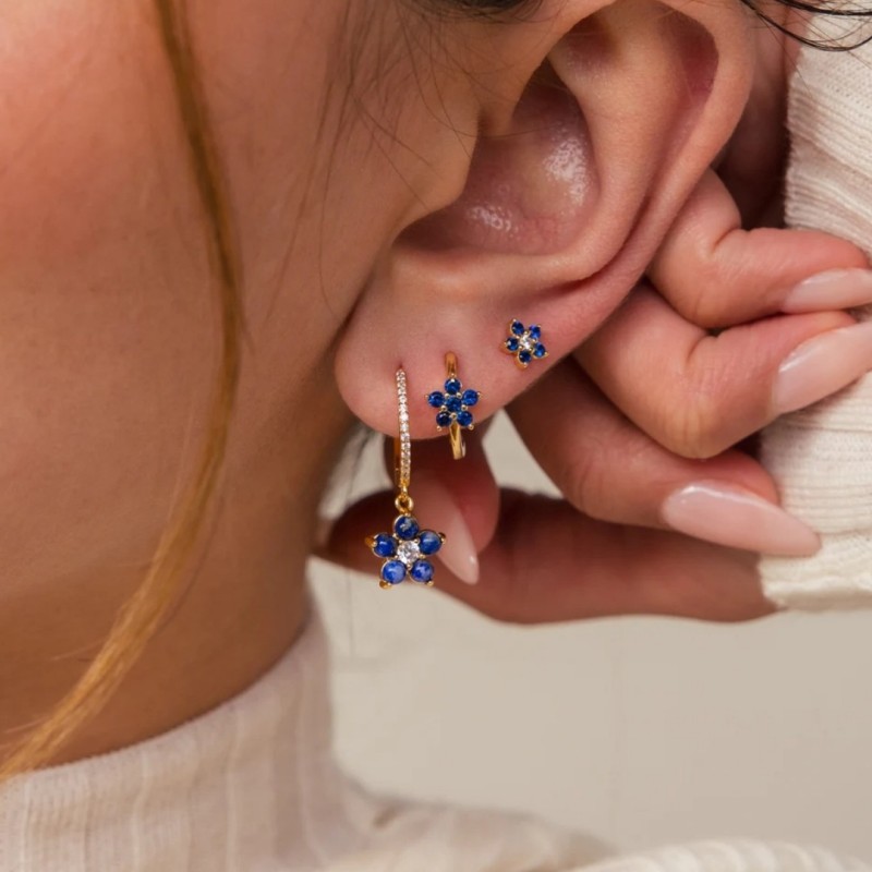New Style 925 Silver Needle Micro-inlaid Zircon Earrings, Floral Dark Blue Zircon Hoop Exquisite Women's Earrings, 92...