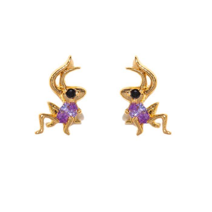 Amazon Jewelry 925 Silver Needle Earring Set Creative Cartoon Character Micro-Inlaid Colorful Zircon Animal Stud Earr...
