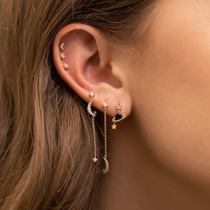 Fashion Star and Moon Chain Earrings, 925 Silver Needle Earrings, Starry Sky Element Earring Set for Women, Jewelry S...