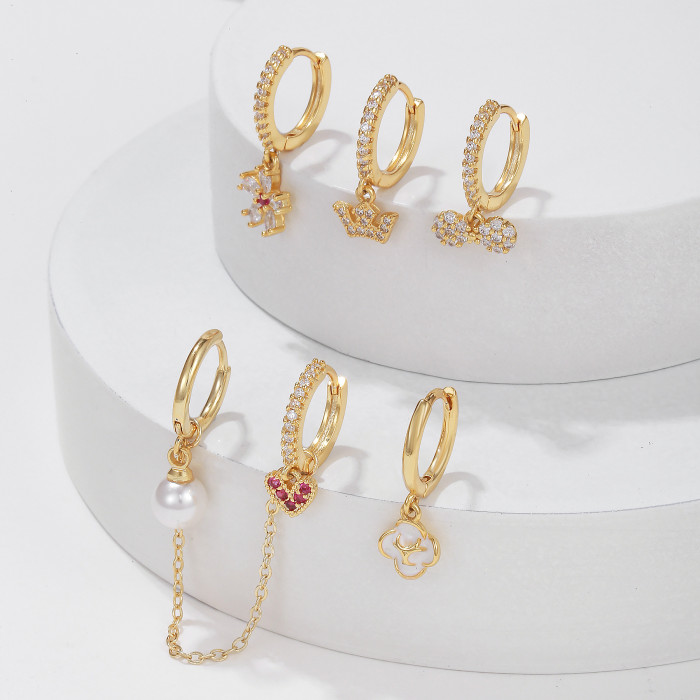 Korean and Japanese Floral Pearl Heart-shaped Earring Set, Unique Design Ear Cuffs, Fashionable New Trend Earrings fo...
