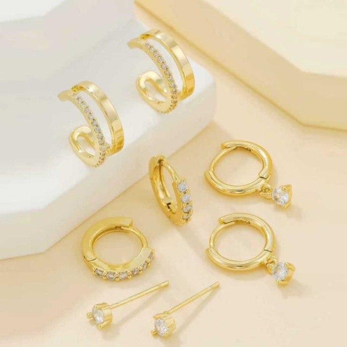 S925 Sterling Silver Earrings, Sparkling Stone Ear Cuffs, Small Hoop Earrings, High-end Korean-style Cartilage Hoop...