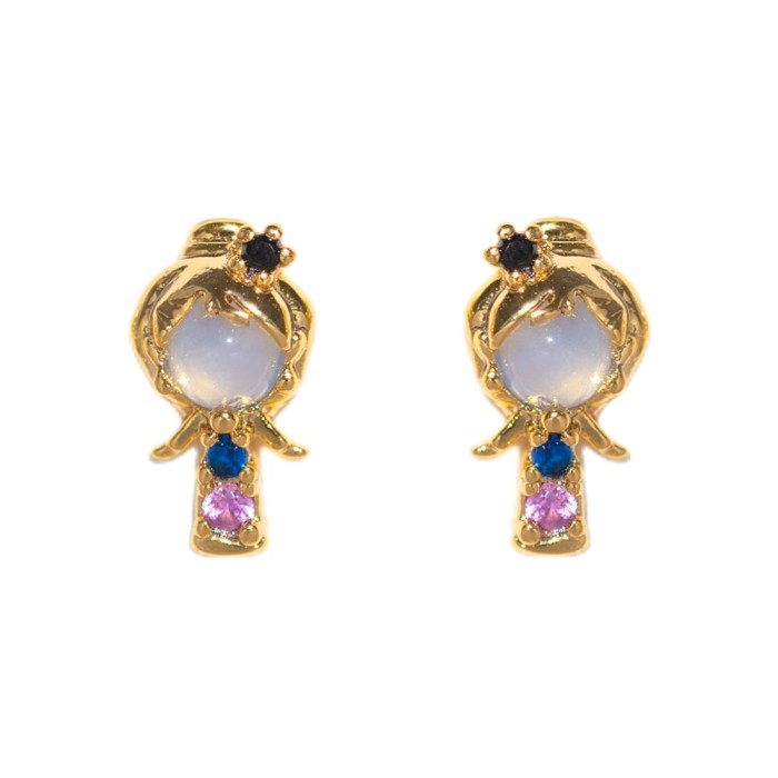 Amazon Jewelry 925 Silver Needle Earring Set Creative Cartoon Character Micro-Inlaid Colorful Zircon Animal Stud Earr...