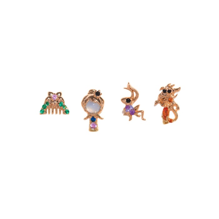 Amazon Jewelry 925 Silver Needle Earring Set Creative Cartoon Character Micro-Inlaid Colorful Zircon Animal Stud Earr...