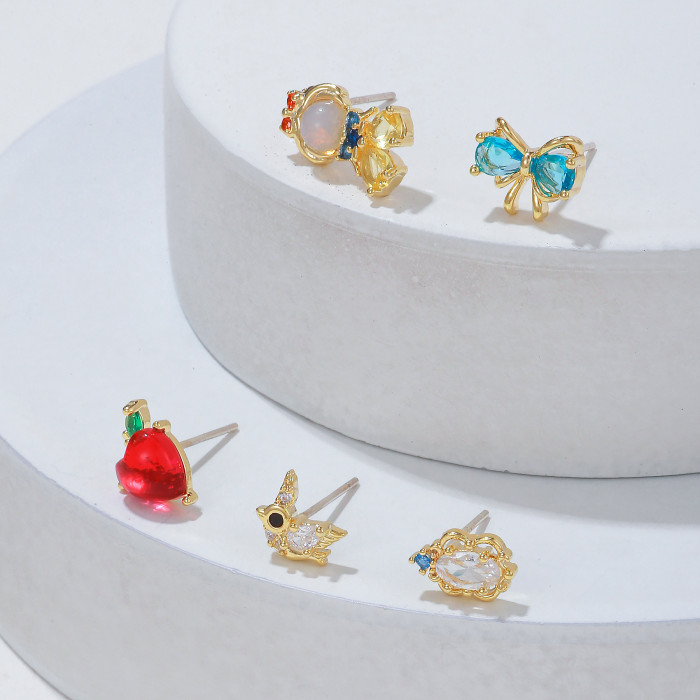 Cute Cartoon New Princess Series Earrings, Fashionable Blue Bow Zircon Earrings, Unique Design Accessories