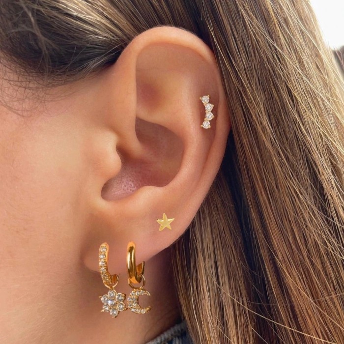 Bestseller 18K Gold Plated Color-retaining Personalized Micro-inlaid Pentagram Earrings, Studs, Hoops, Light Luxury S...