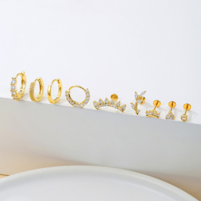 Zirconia Stud Earrings, Natural Trendy Ear Cuffs, Leaf Earrings, Geometric Hoop Earrings, Earring Set, Jewelry Sets