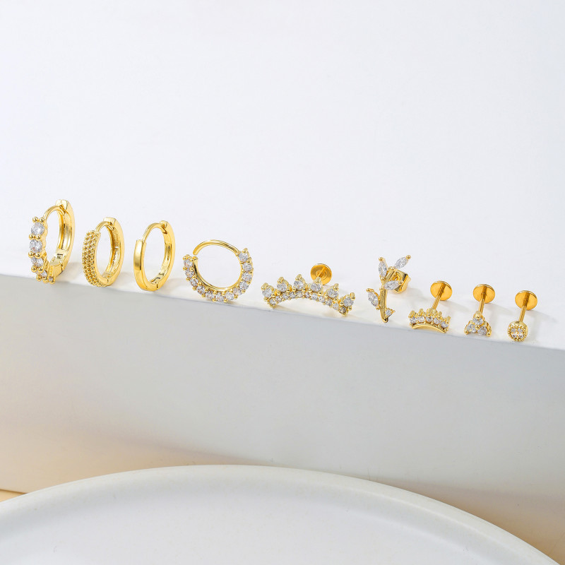 Zirconia Stud Earrings, Natural Trendy Ear Cuffs, Leaf Earrings, Geometric Hoop Earrings, Earring Set, Jewelry Sets