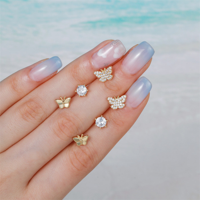 Fashion Butterfly Earring Set, Copper Plated with Real Gold and Zirconia, Unique and Elegant Earrings for Women, Whol...