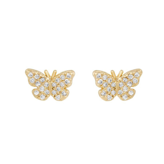 Fashion Butterfly Earring Set, Copper Plated with Real Gold and Zirconia, Unique and Elegant Earrings for Women, Whol...