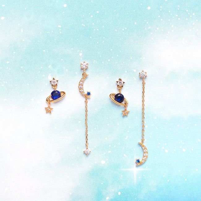Fashion Star and Moon Chain Earrings, 925 Silver Needle Earrings, Starry Sky Element Earring Set for Women, Jewelry S...