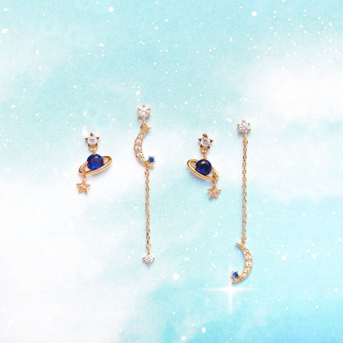 Fashion Star and Moon Chain Earrings, 925 Silver Needle Earrings, Starry Sky Element Earring Set for Women, Jewelry S...