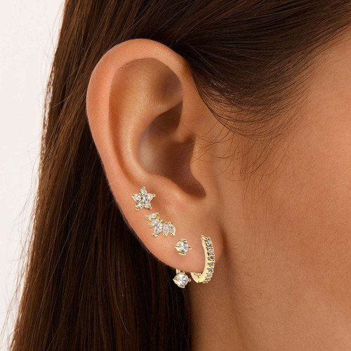 Best-selling Fashion Zircon-studded Versatile Elegant Earring Set, Floral Geometric 18K Earrings Wholesale, Jewelry Sets