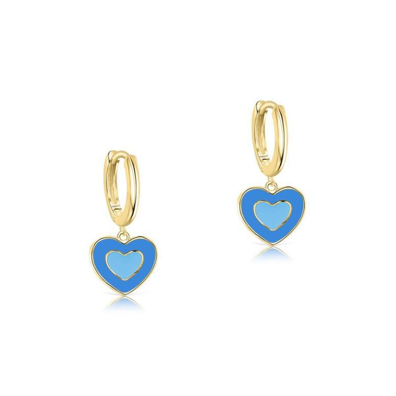 Instagram-style Heart-shaped Oil-painted Earrings, Copper Plated with Real Gold and Inlaid with Zirconia, Two-tone He...