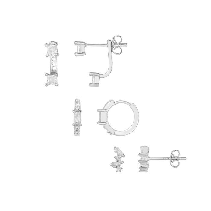 Fashion Zirconia Stud Earrings with S925 Ear Pins, Geometric Spliced Earrings, Simple Hoop Ear Cuffs, Set of Two for...