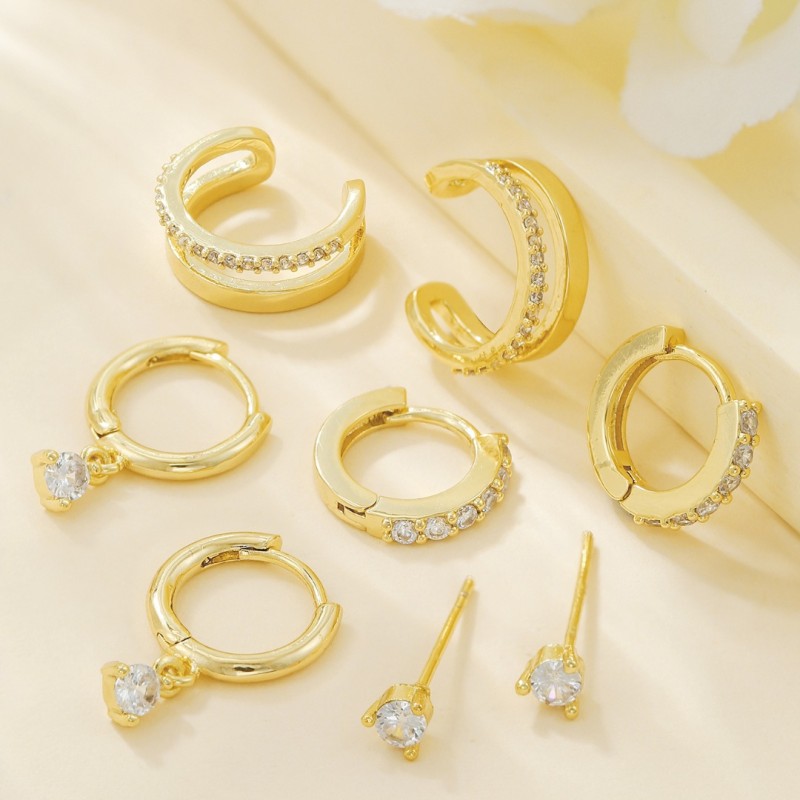S925 Sterling Silver Earrings, Sparkling Stone Ear Cuffs, Small Hoop Earrings, High-end Korean-style Cartilage Hoop...