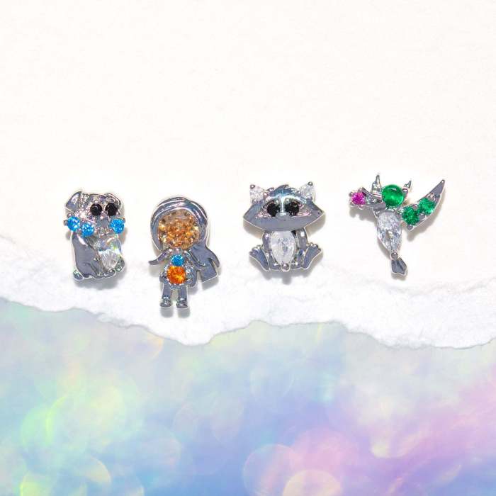 Fashion Small Animal Micro-inlaid Zirconia Delicate Earrings, Exquisite Cute Cartoon Character Earrings for Women