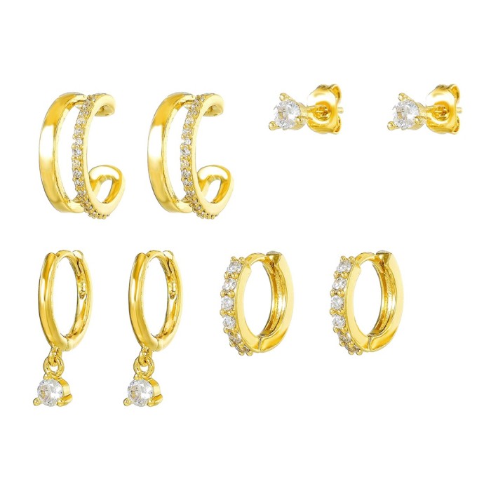 S925 Sterling Silver Earrings, Sparkling Stone Ear Cuffs, Small Hoop Earrings, High-end Korean-style Cartilage Hoop...